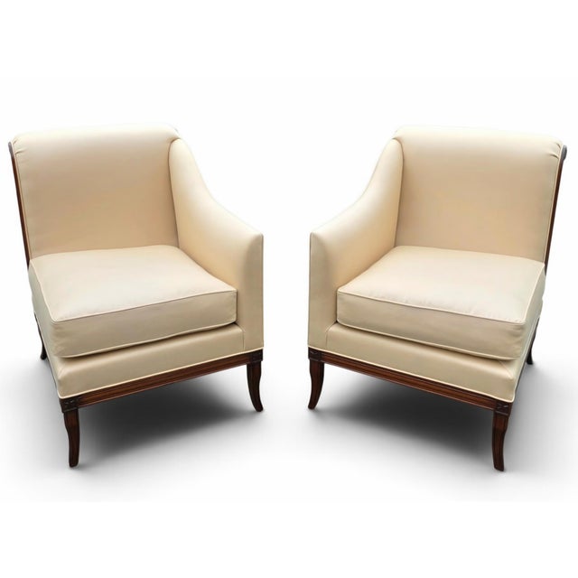 Pair of Federal Revival Mahogany Swan-Arm Armchairs With Neoclassical Rosette Details, Mid-20th Century For Sale - Image 12 of 15