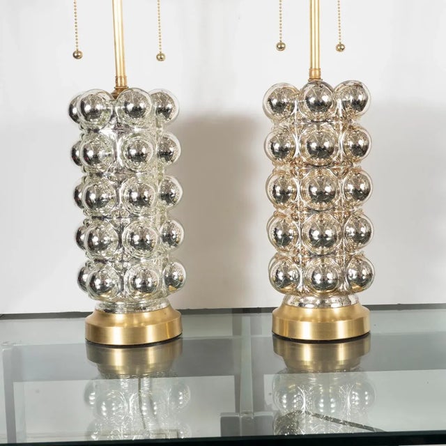 1960s Vintage Pair of Cylindrical Bubble Mercury Glass Lamps For Sale - Image 5 of 9