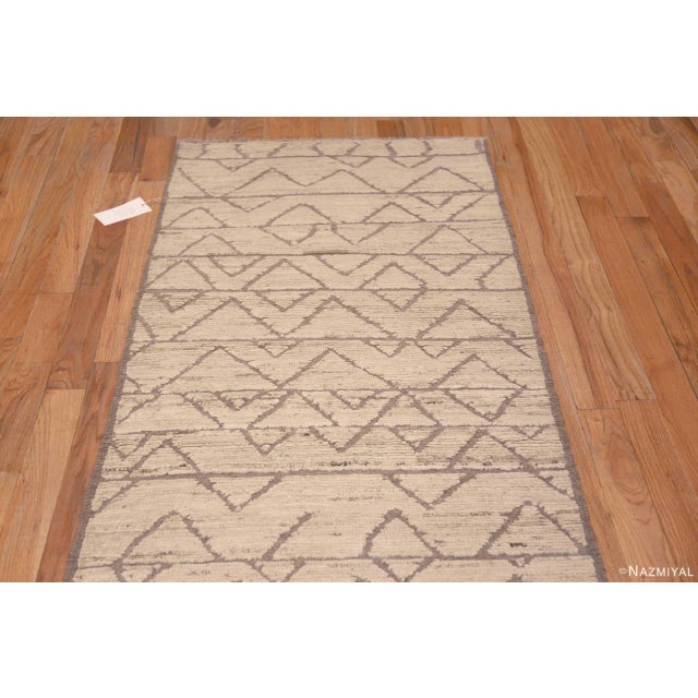 A Beautiful Light Ivory Cream Color Background Neutral Grey Geometric Tribal Design Modern Hallway Runner Rug, Country of...