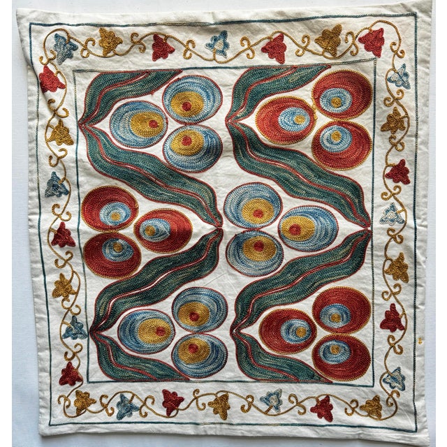 Rich blues and teal with accents of red on a neutral cotton duct fabric. A nylon zippered back will keep your pillow form...