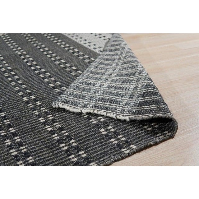 Contemporary 9x12 Gray Hand-Knotted Wool Dotted Linear Bands Geometric Modern Carpet Rug For Sale - Image 3 of 11