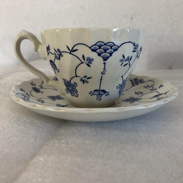 Vintage Yorktown Blue & White Salem Ironstone English China Teacups & Saucers- Set of 2 For Sale - Image 4 of 6