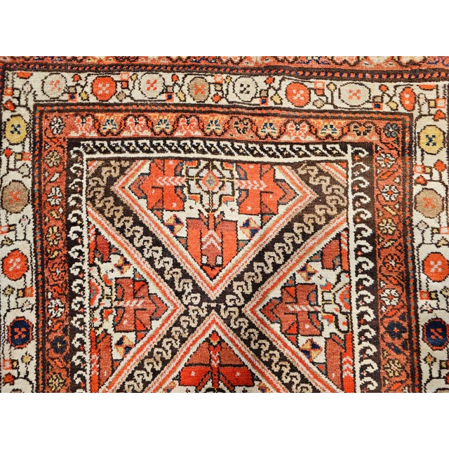 Persian Antique Malayer Runner Rug, Hand-Knotted Wool, Geometric Pattern, 4x12, Red & Ivory For Sale - Image 3 of 18