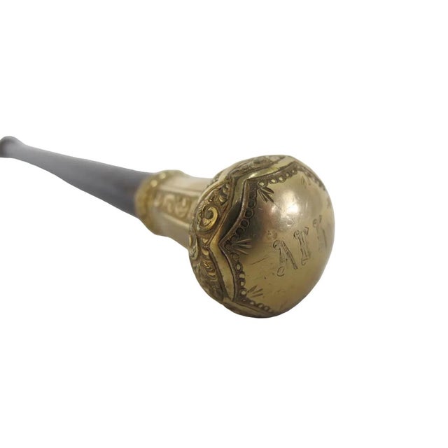 Early 20th Century Victorian Wood Floral Chased Gold Plated Knob Children's Walking Stick Cane For Sale - Image 5 of 8