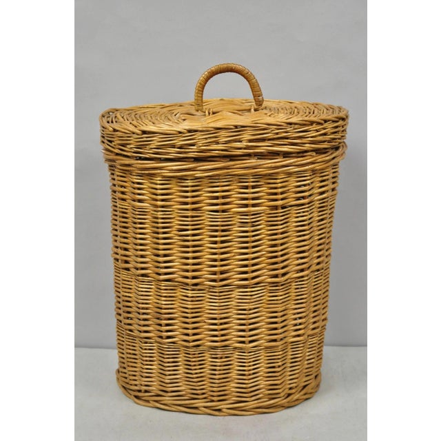 Mid-Century Modern Vintage Mid Century Modern Handwoven Wicker Rattan Laundry Basket W Lid For Sale - Image 3 of 17
