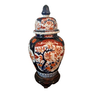 Japanese Imari Temple Jar, 19th Century With Stand For Sale