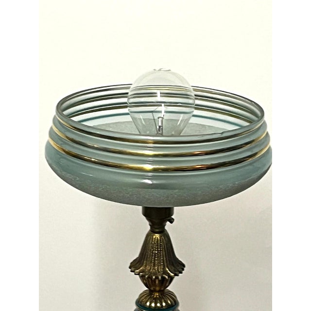 Antique French Brass and Porcelain Glass Shade Table Lamp from Unbekannt, 1920s, in Very Good conditions. Designed 1920 to...