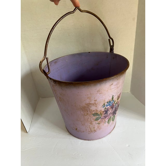 Metal Vintage Farmhouse Bucket With Flower Decal For Sale - Image 7 of 9