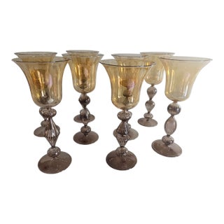 1980s Parise Vetro Venetian Murano Set of Wine Glasses - Set of 8 For Sale