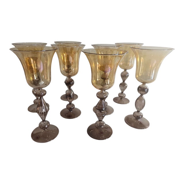1980s Parise Vetro Venetian Murano Set of Wine Glasses - Set of 8 For Sale