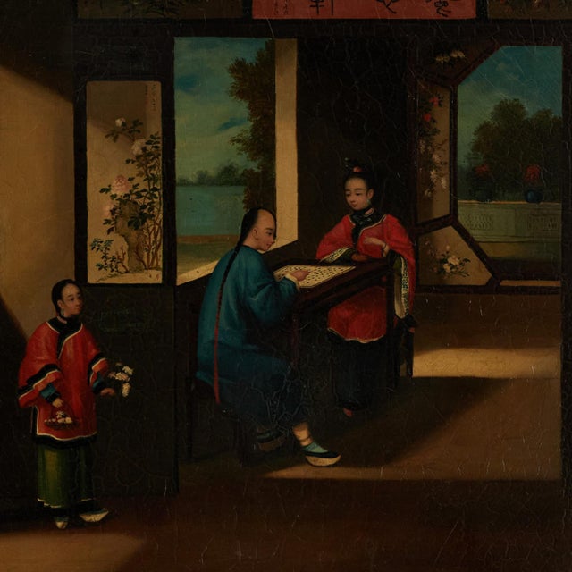 Antique Chinese Painting of an Interior Scene For Sale In West Palm - Image 6 of 11