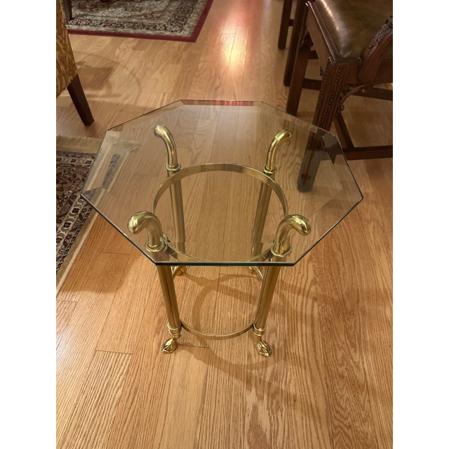 Hollywood Regency Vintage Hollywood Regency Brass and Glass Pedestal/Stand Side Table For Sale - Image 3 of 6