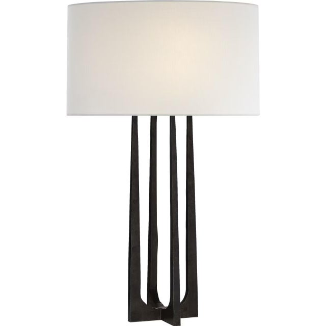 Modern Ian K. Fowler by Visual Comfort Signature Scala Hand-Forged Table Lamp in Aged Iron with Linen Shade For Sale - Image 3 of 3