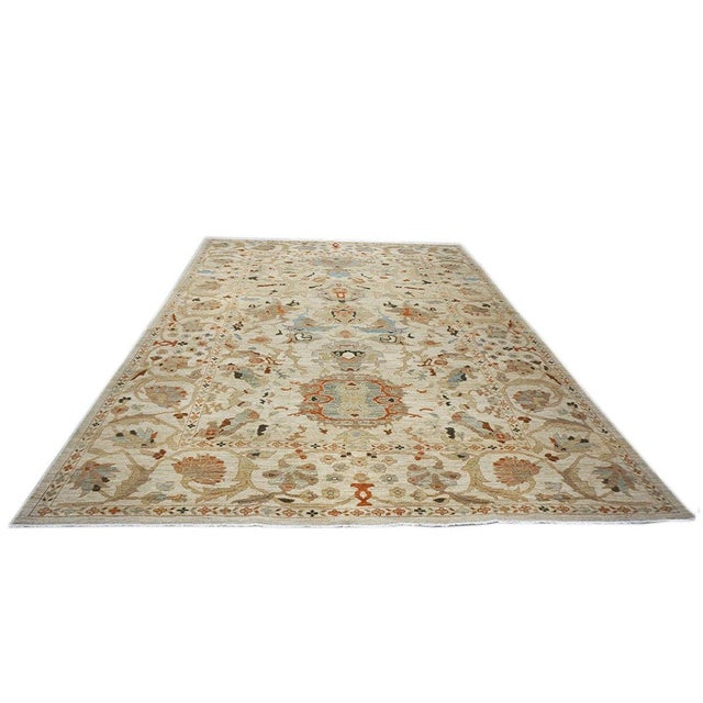 Persian Persian Sultanabad Wool 10x14 Ivory, Rust, Light Blue & Tan Handmade Area Rug #1142046 For Sale - Image 3 of 9