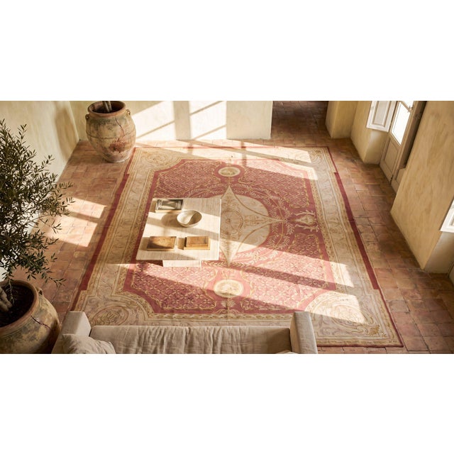 Deluxe Medallion Design on Purple-Mauve Background Color With Napoleon III Style Antique French Aubusson Rug For Sale - Image 10 of 12