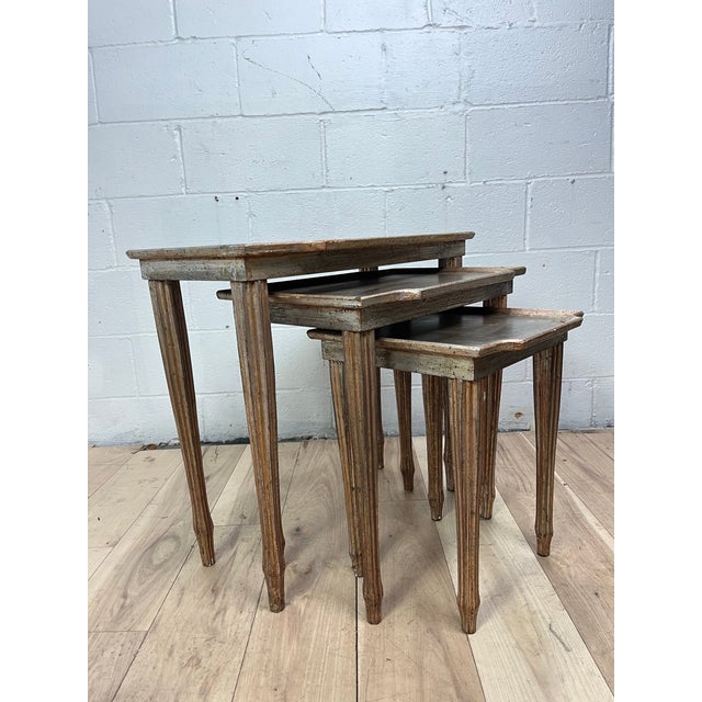 1960s 1960s Italian Florentine Silver-Gilt Wood Nesting Tables, Set of 3 For Sale - Image 5 of 12