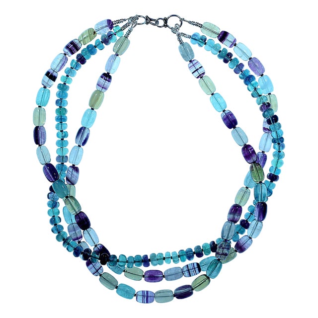 Ajd 17 Inch Three Strand Multi Color Fluorite Necklace For Sale