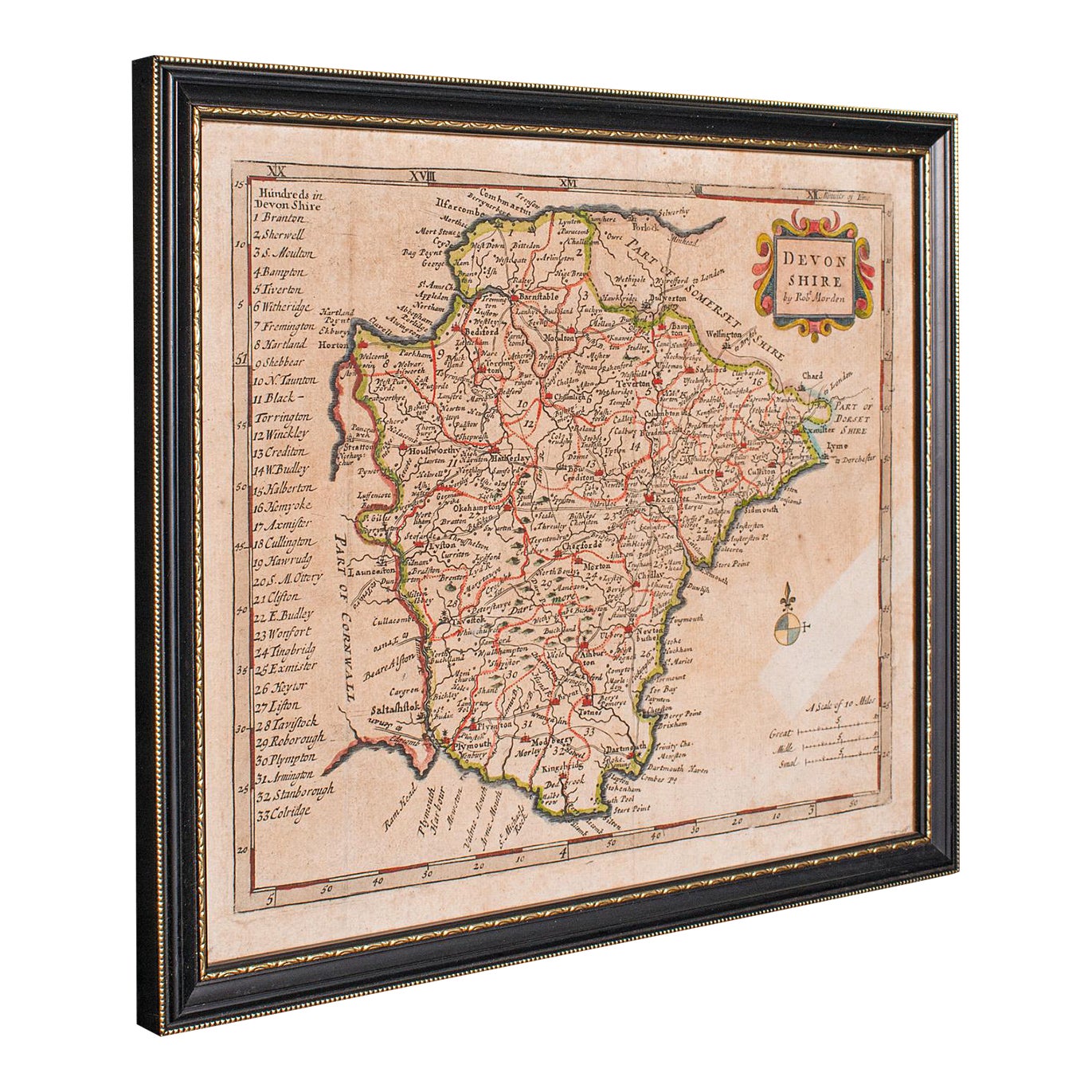 Antique Devonshire Map, English Framed Robert Morden Devon Cartography ...
