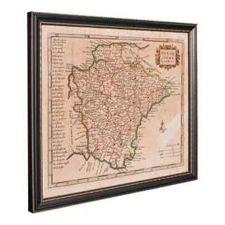 Antique Devonshire Map, English Framed Robert Morden Devon Cartography, Georgian For Sale