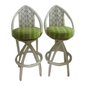 1970s Vintage Teardrop Shape Upholstered Seat Swivel Bar Stools - Set of 2