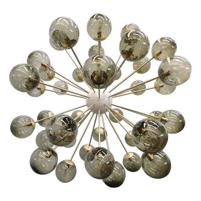 21st Century Nova Satin Brass Smoky Bubbles Murano Sputnik Chandelier by Fabio LTD For Sale