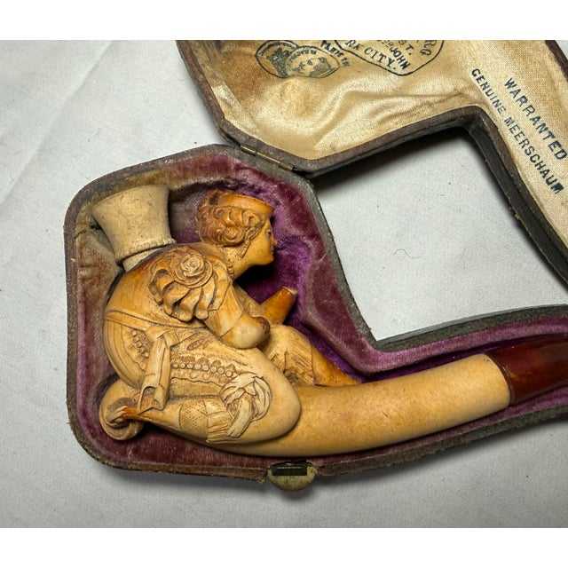 Antique 19th Century Carved Meerschaum Victorian Lady Figural Nyc Smoking Pipe For Sale - Image 4 of 17
