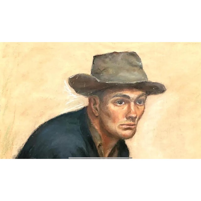 Cream Vintage Boho Original 1956 Pastel Oil Painting on Paper For Sale - Image 8 of 12