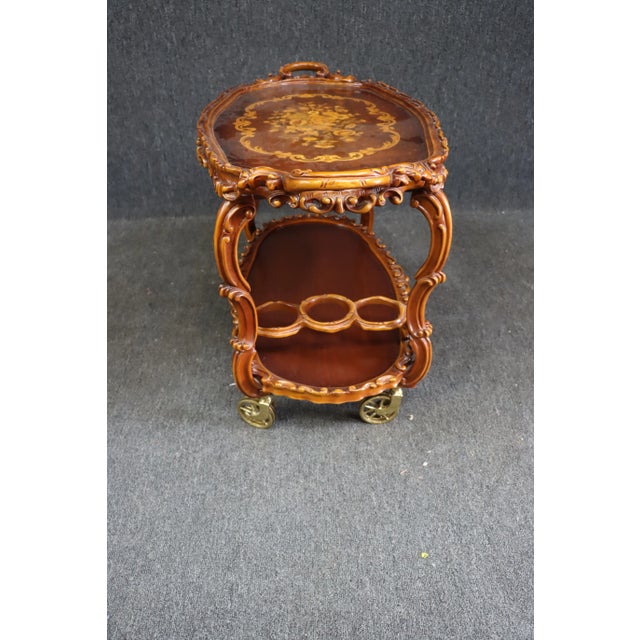 Wood Italian Style Carved and Inlaid Bar Cart For Sale - Image 7 of 9