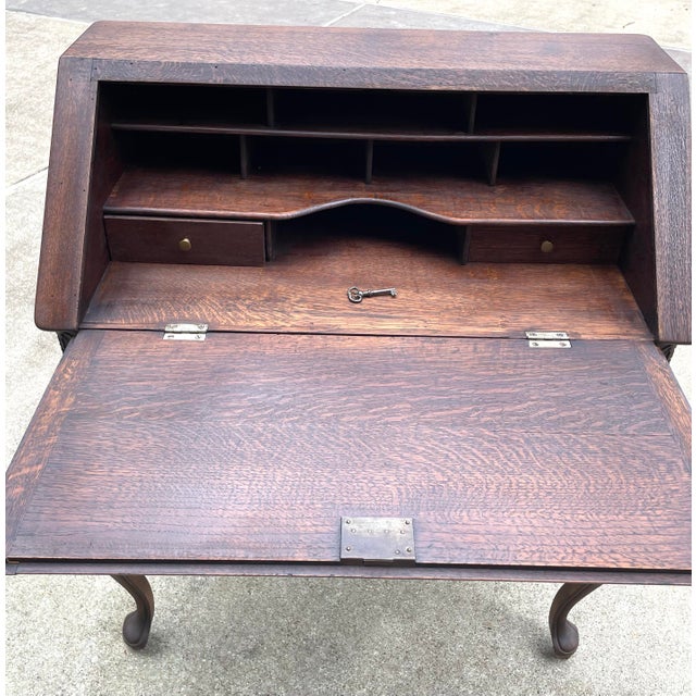 Brown Vintage French Secretary Desk With Key For Sale - Image 8 of 11