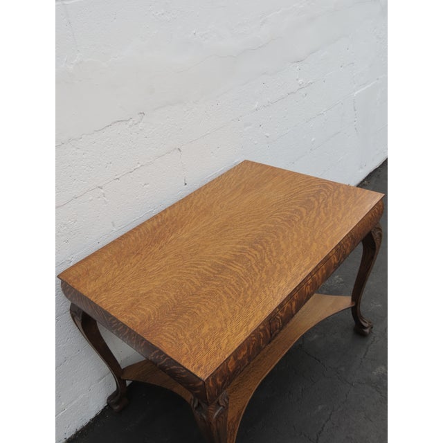 Early 1900s Ball and Claw Feet Tiger Oak Writing Office Desk Library Table 6410 For Sale - Image 13 of 17