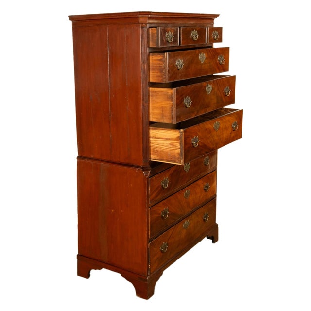 Antique 18th Century Georgian Flame Mahogany Chest on Chest Highboy Dresser 1780 For Sale - Image 4 of 16