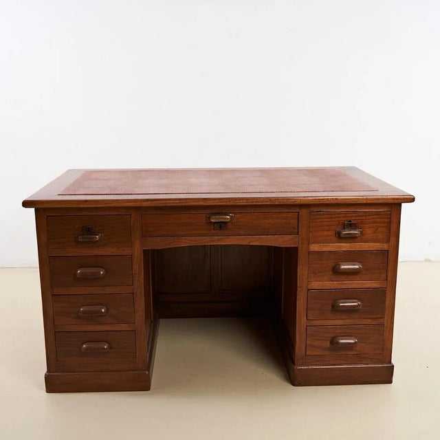 Nine Drawers Desk with Leather Top For Sale - Image 11 of 11