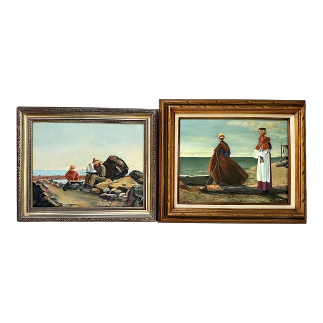 Vintage Mid-Century Coastal Oil Paintings by Gibson – Signed Pair With Provenance For Sale