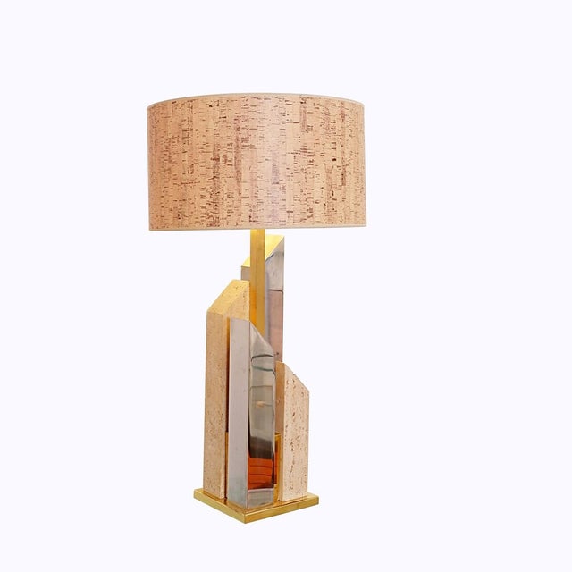 Tall Skyscaper Table Lamp in Travertine, Chrome and Brass by Sciolari, 1970s For Sale - Image 14 of 15