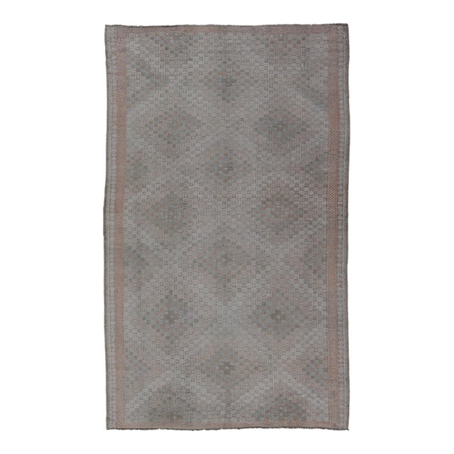 All-Over Geometric Design Vintage Turkish Kilim Flat Weave Rug in Neutral Tones For Sale