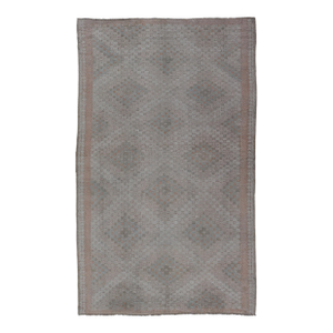 All-Over Geometric Design Vintage Turkish Kilim Flat Weave Rug in Neutral Tones