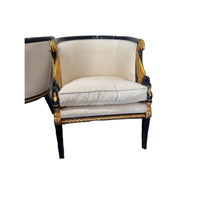 Vintage French Empire Style / Hollywood Regency Swan Tub Chairs - Set of 2 For Sale - Image 4 of 16