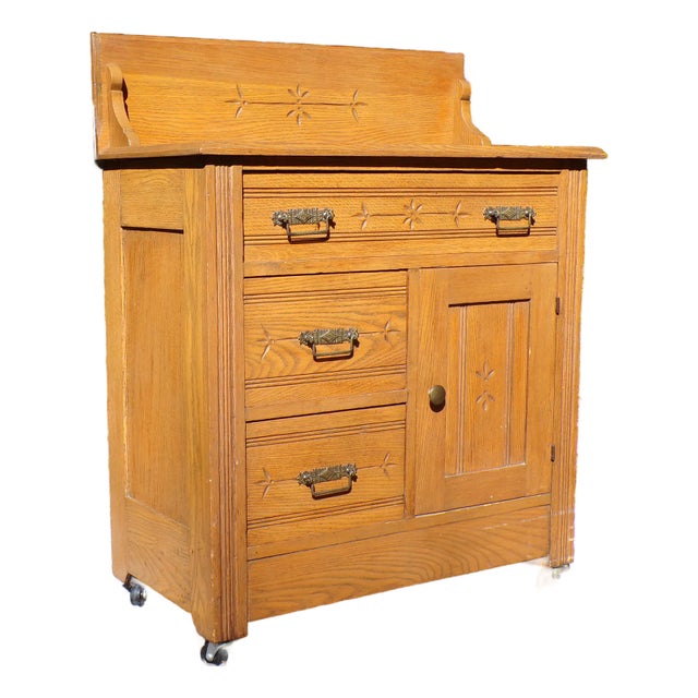 Antique Oak Chest Commode Washstand Dry Sink Country Farmhouse Cabinet For Sale