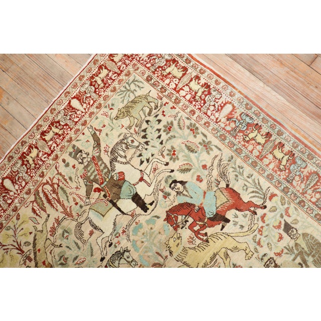 Early 20th Century Persian Tabriz Hunting Animal Pictorial Scatter Rug - 4'6" x 6' For Sale In New York - Image 6 of 10