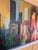 1970s Vintage Mid Century Modern Abstract Painting Cityscape For Sale - Image 5 of 10