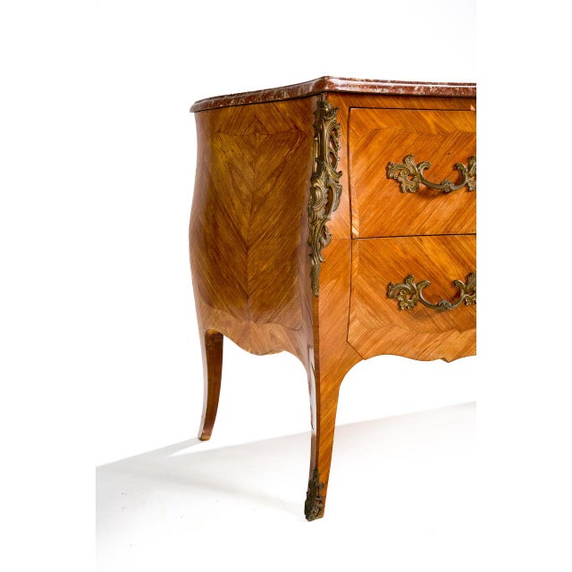 Louis XV Style Bombé Commode in Wood and Red Marble, Late 19th Century For Sale - Image 6 of 8
