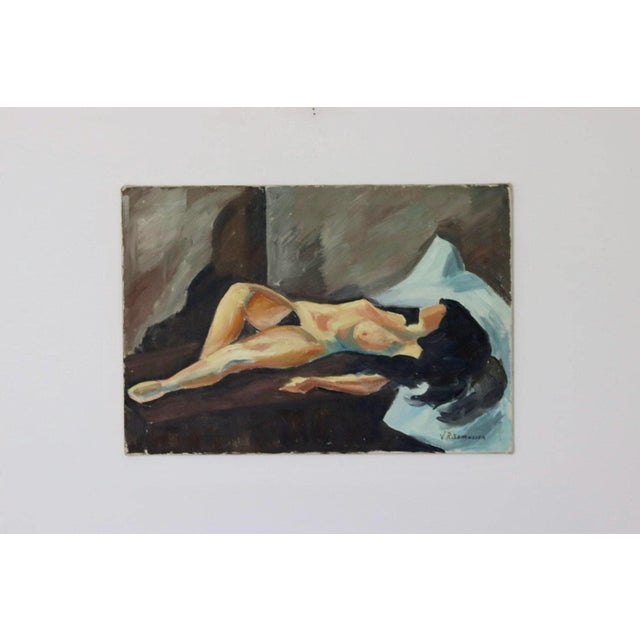 V. Rasmussen, Reclining Nude, 1950s, Oil on Canvas For Sale - Image 10 of 10