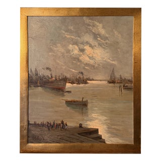 Gian Angelo Ugolini, Port of Marghera, 1890s, Oil Painting on Panel For Sale