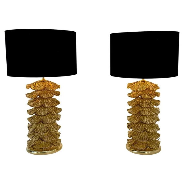 Murano Gold and Brass Table Lamps, 2000s, Set of 2 For Sale - Image 10 of 10