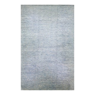 Light Blue Modern Savannah Handmade Geometric Oversize Wool Rug For Sale