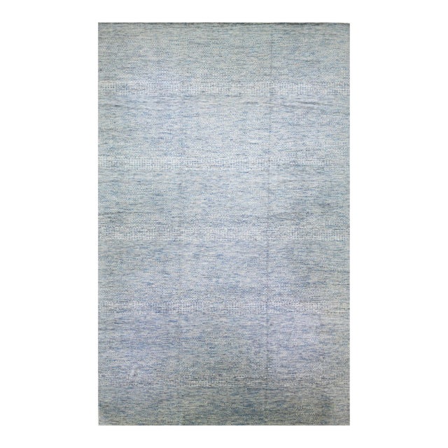 Light Blue Modern Savannah Handmade Geometric Oversize Wool Rug For Sale