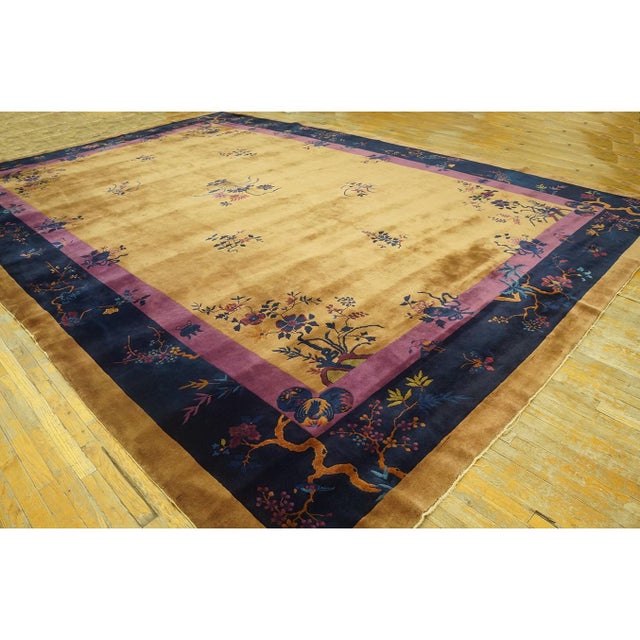 1920s 1920s Antique Large Yellow Floral Modern Chinese Art Deco Knotted Rug 11'9" X17' For Sale - Image 5 of 9