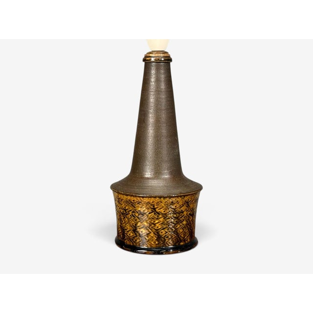 1960s Nils Kähler, Large Table Lamp, Brown Glazed Stoneware For Sale In New York - Image 6 of 12