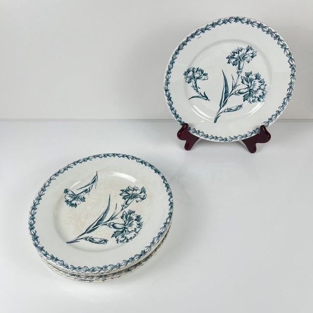 Antique Dessert Plates with Carnation Pattern from KG Lunéville, 1890s, Set of 6 For Sale - Image 4 of 14
