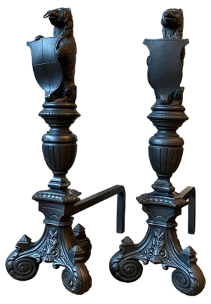 Tall Antique Fire Dogs in Cast Iron, 1890, Set of 2